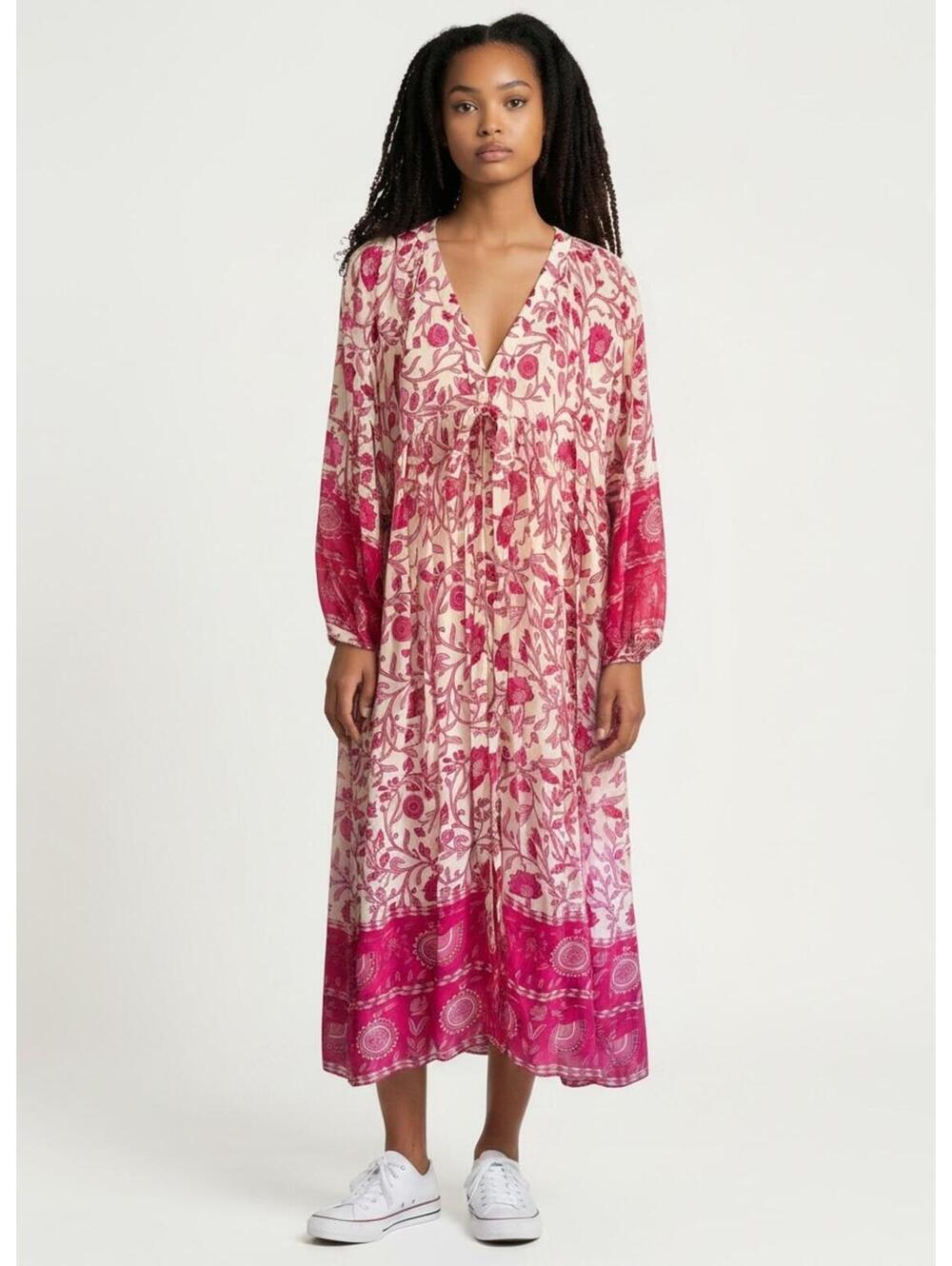 J. Peterman NWOT English Garden Caftan-Size M-Pink Floral